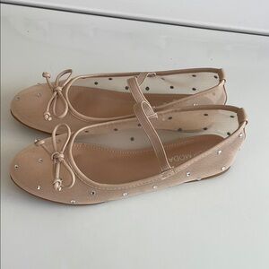 Women's Beige Ballet Flats with Rhinestones